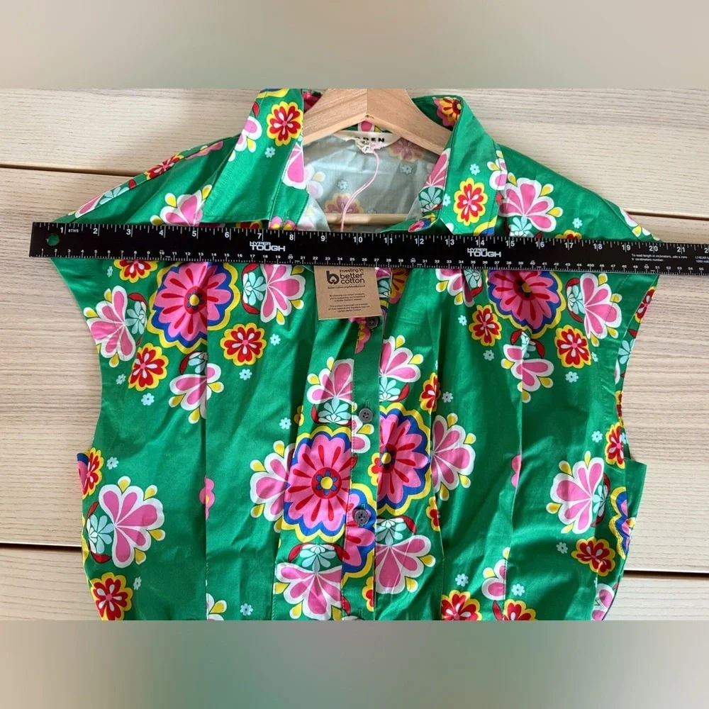 Boden Rachel Cotton Midi Shirt Dress Rich Emerald Meadow Posy women’s 8R NWT